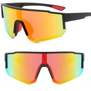 *Case Included* Unisex Black Orange Mirrored Polarized Sport Shield Sunglasses